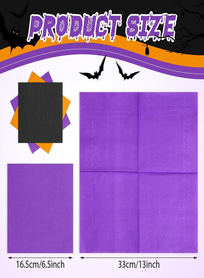 Weekgrat 120 Pcs Halloween Paper Napkins Orange Purple Black Napkins Halloween Disposable Napkins for Trick or Treat Party Supplies Hand Towels Dinner Napkins Decorations (Halloween) - Image 2